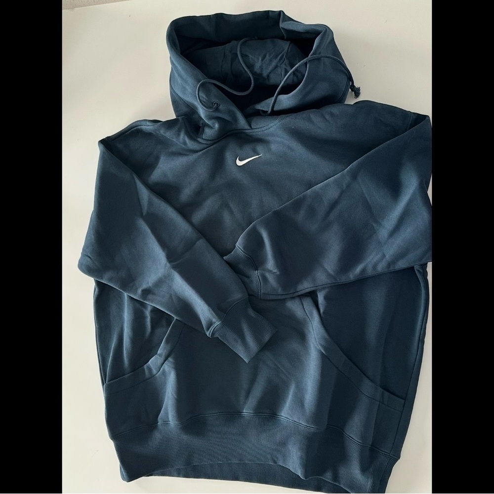 Nike Men's Dark Blue Pullover Hoodie with White Swoosh - Picture 2 of 4